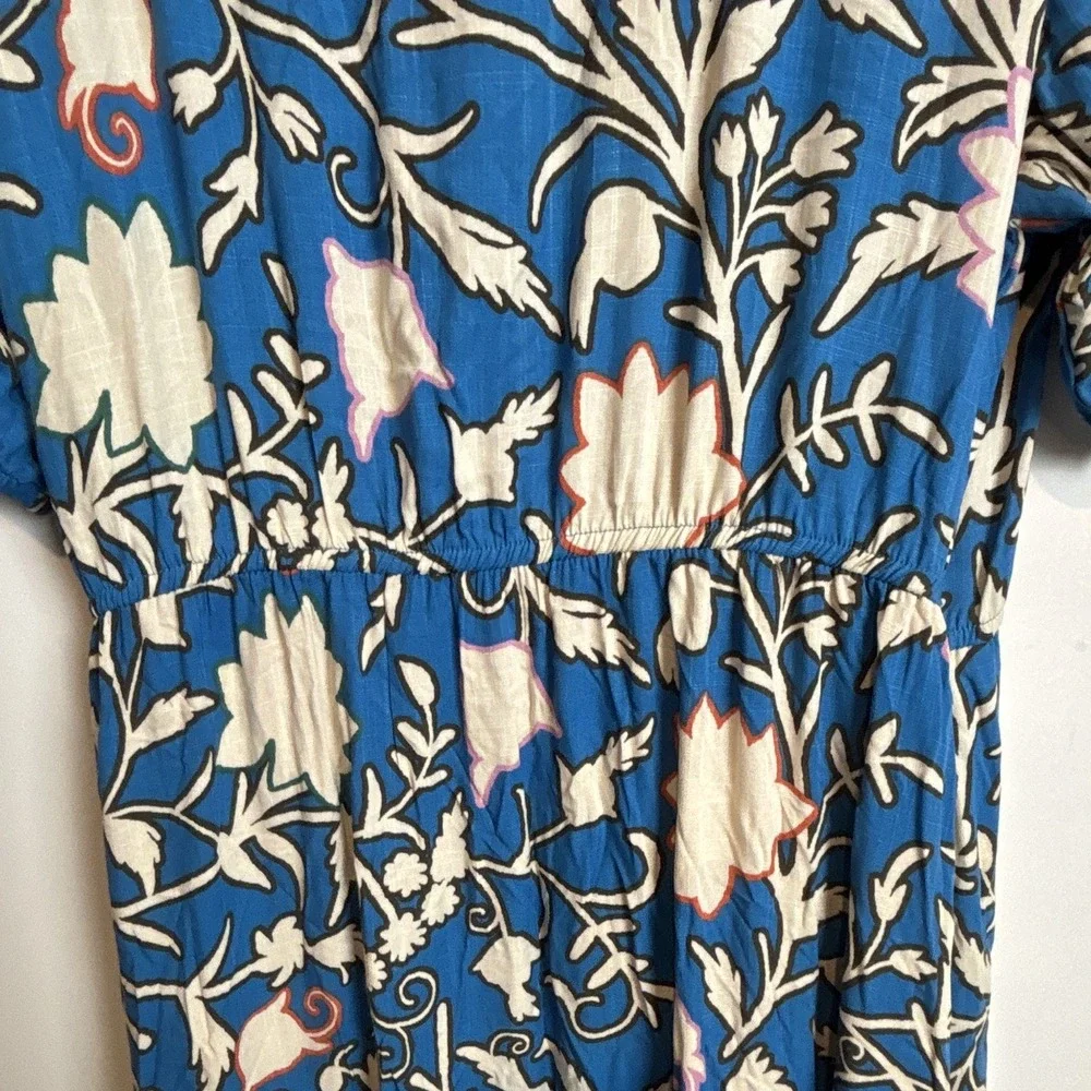 Knox Rose Blue White Floral Wrap Maxi Dress Ruffle Pockets V-Neck Puff XL - Picture 7 of 9
